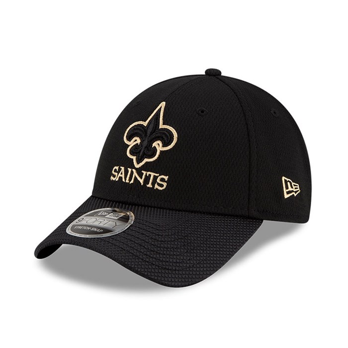 New Orleans Saints NFL Sideline Road 9FORTY Stretch Snap Lippis Mustat - New Era Lippikset Verkossa FI-385907